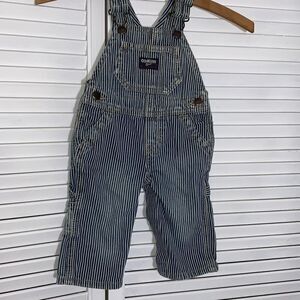 OSHKOSH b'gosh Blue Jean Striped Railroad Engineer Bib Overalls Boys 6 Months